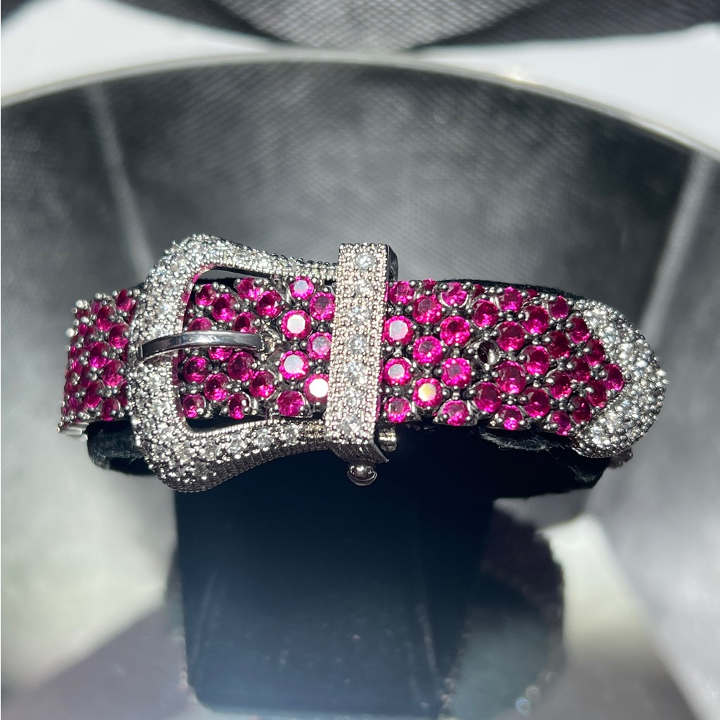 Designer Rp Sterling Silver Pink Sapphire White Topaz Belt Buckle Bracelet